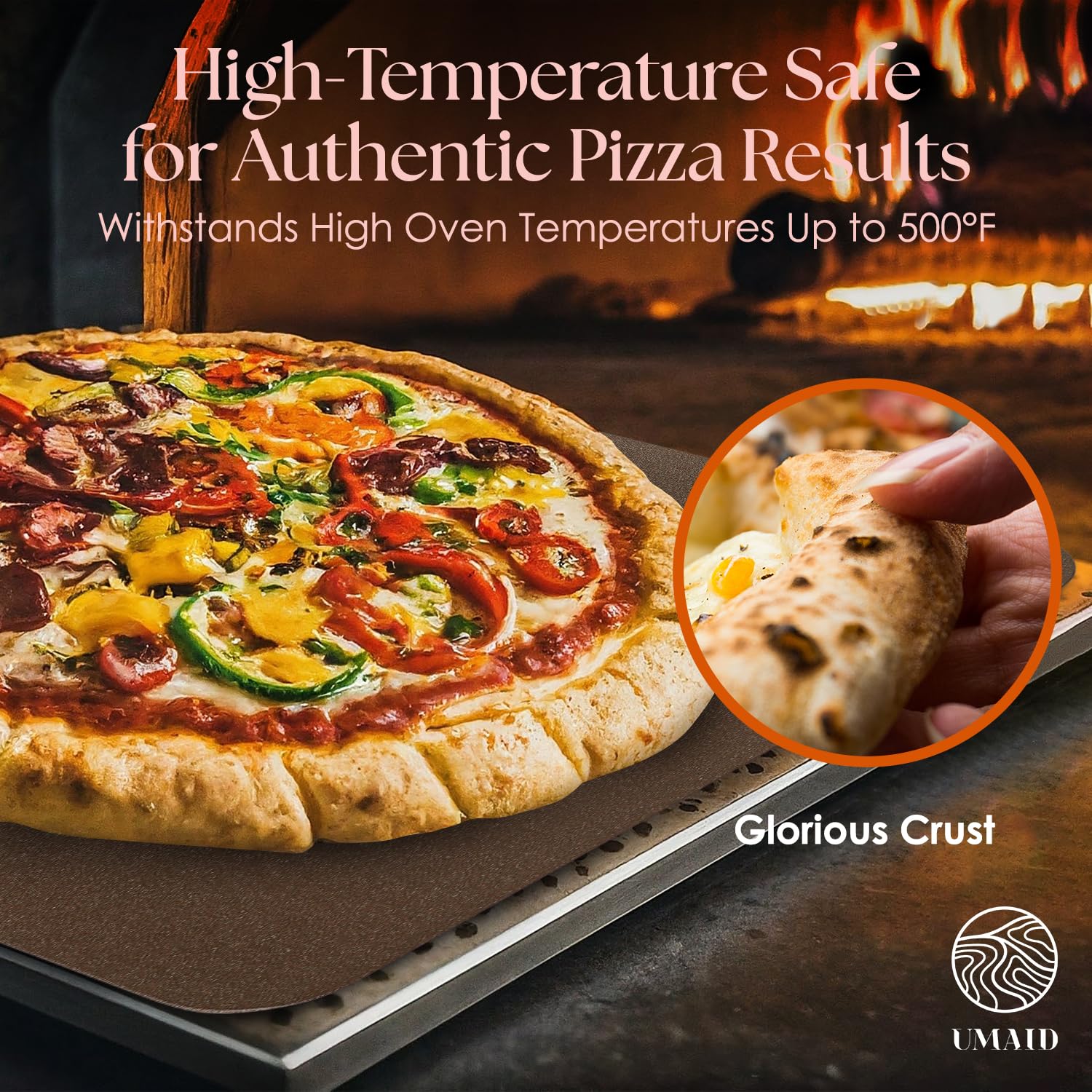 UMAID steel inside oven with pizza for fast crisping benefit