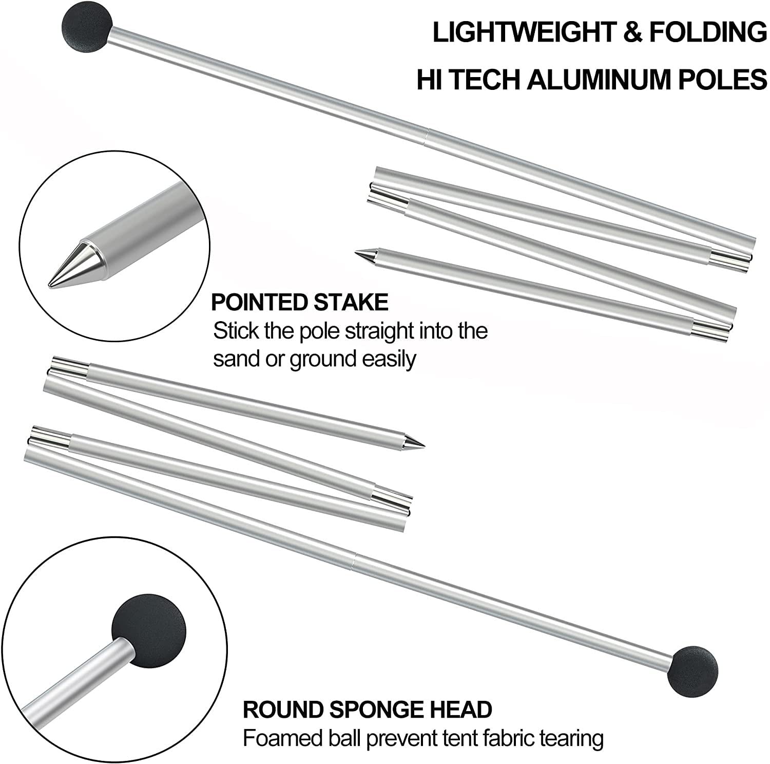 UMARDOO poles next to a hand to show scale for easy transport and setup