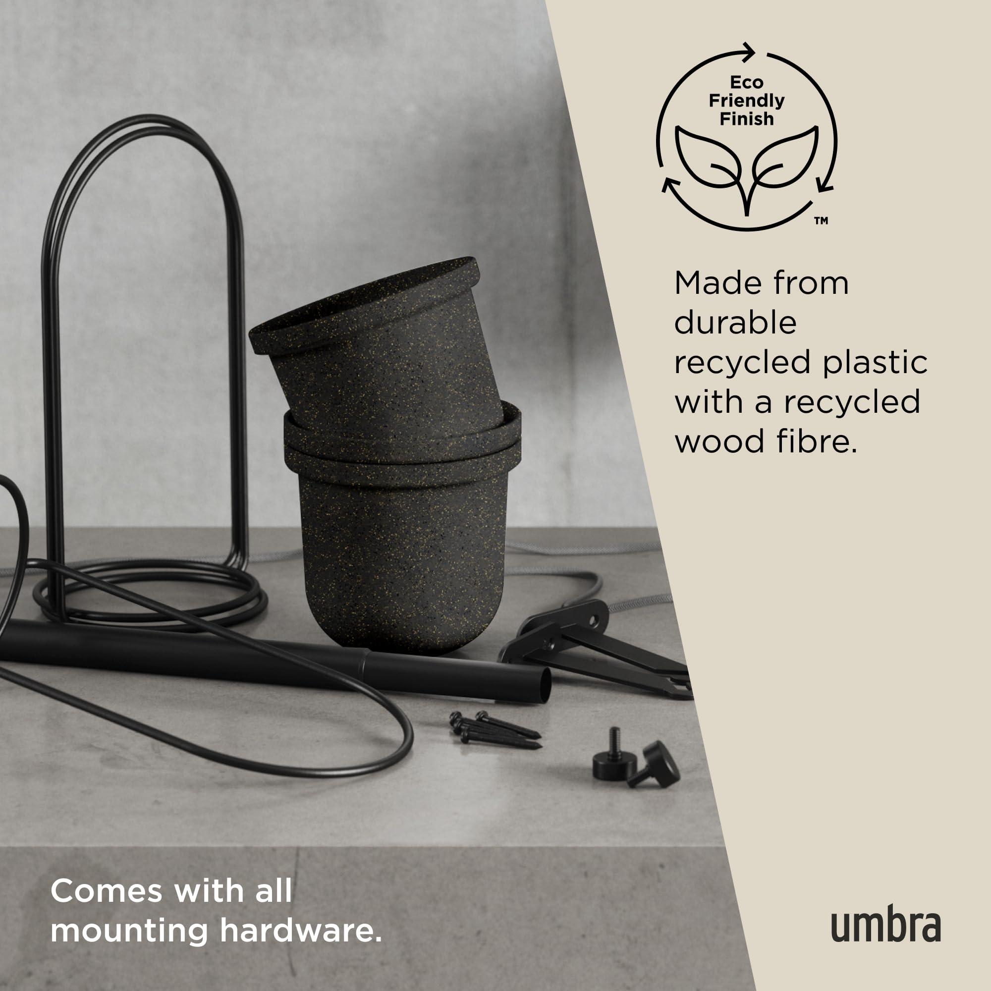 Umbra Triflora mounting hardware and label displayed for easy installation benefit