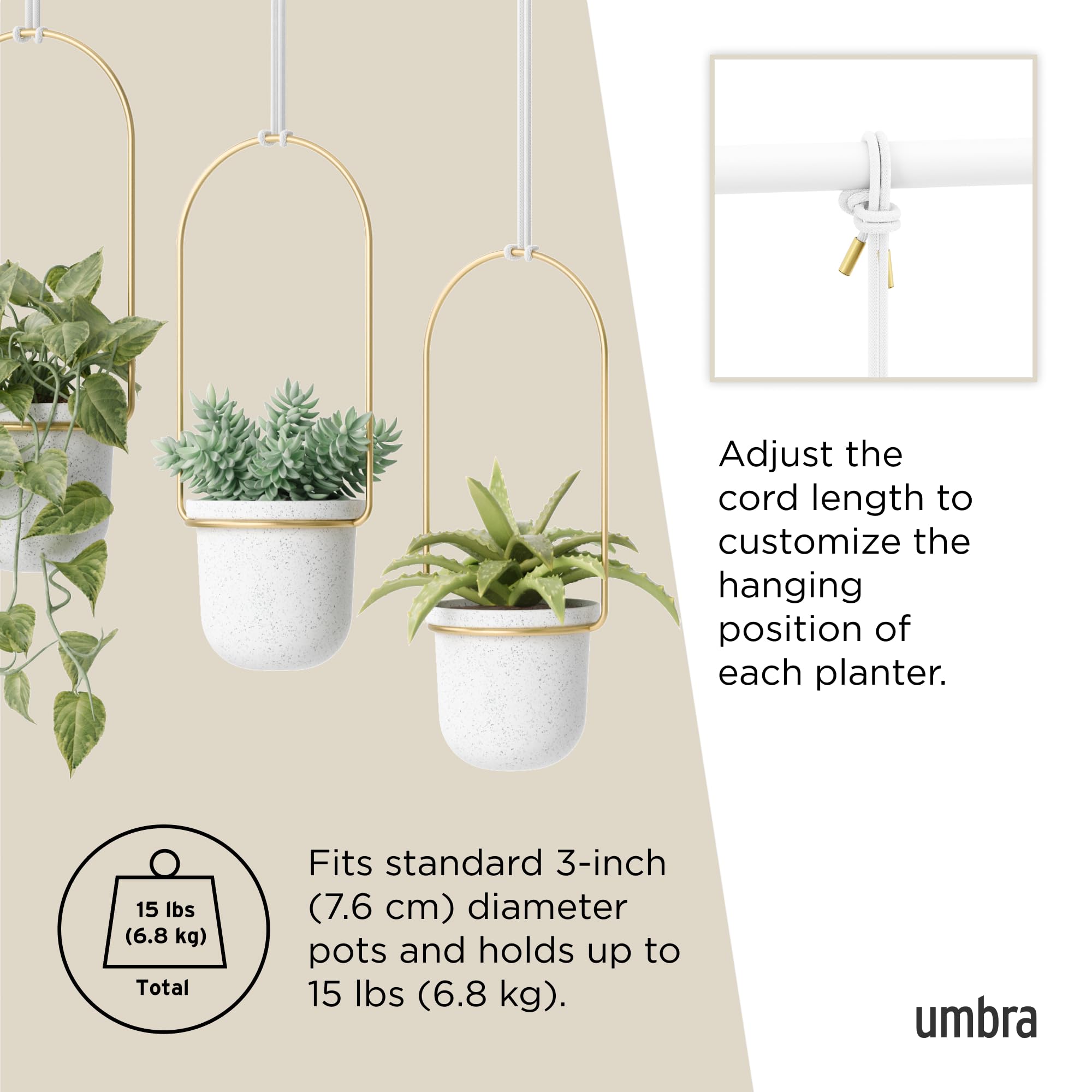 Umbra Triflora mounted from a ceiling with included hardware, Umbra simplifies installation
