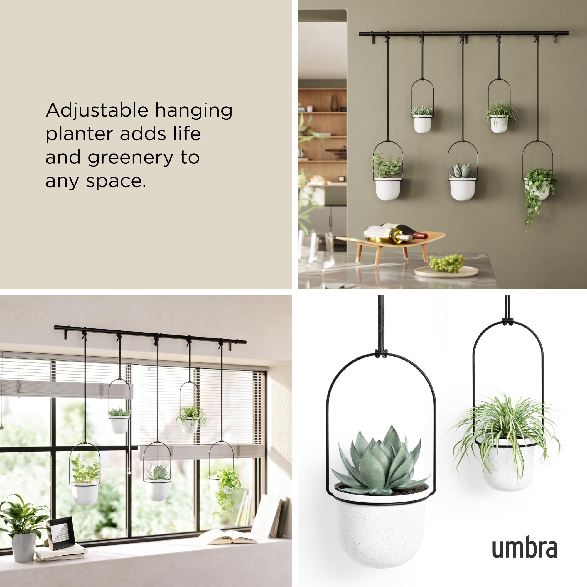 Umbra Triflora rope and rod detail showing adjustable placement benefit