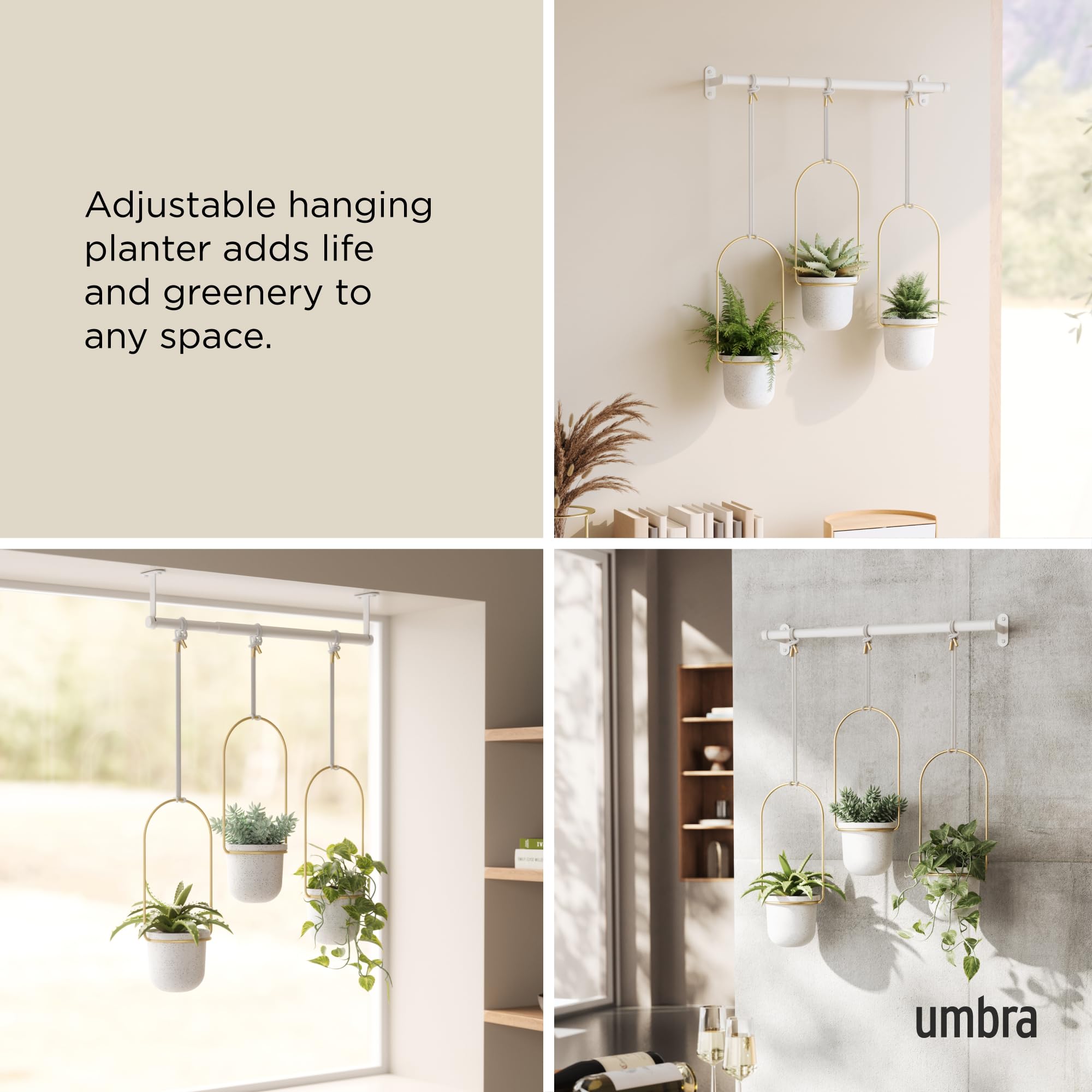Umbra Triflora rope and rod detail demonstrating adjustable positioning for each pot