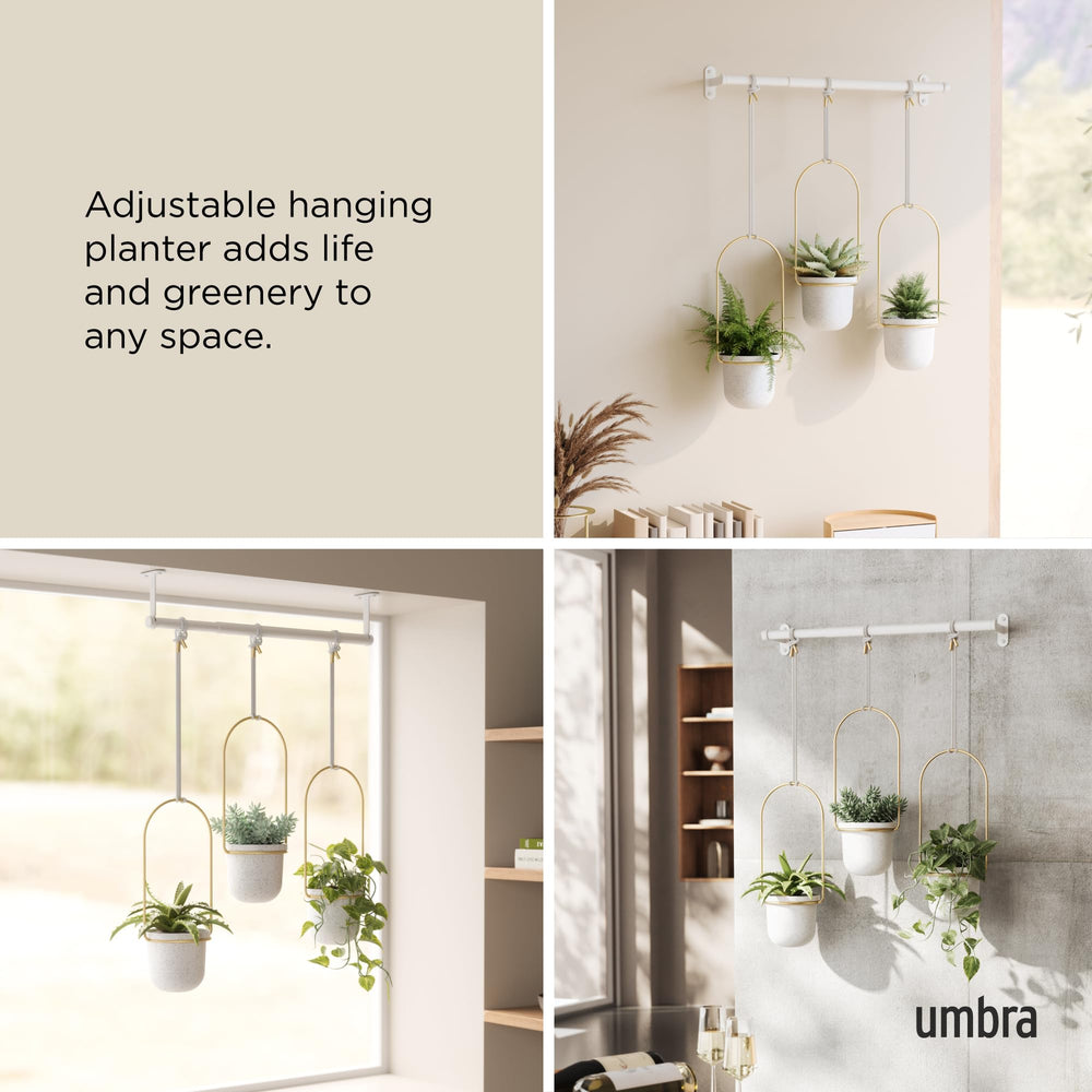 Umbra Triflora rope and rod detail demonstrating adjustable positioning for each pot