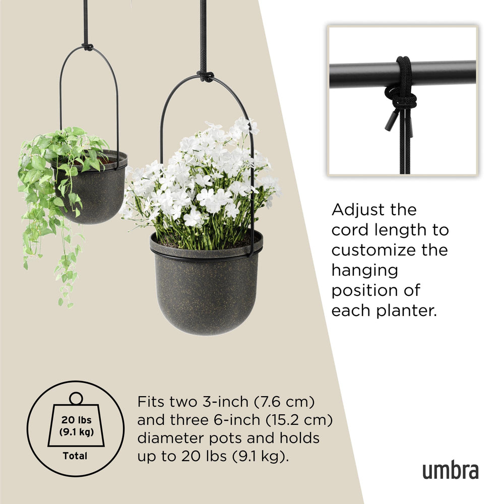 Umbra Triflora size scale with measuring tape showing full extension and fit benefit