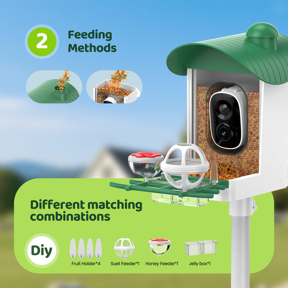 UMOCUOY mounted on garden pole with natural background for backyard wildlife watching
