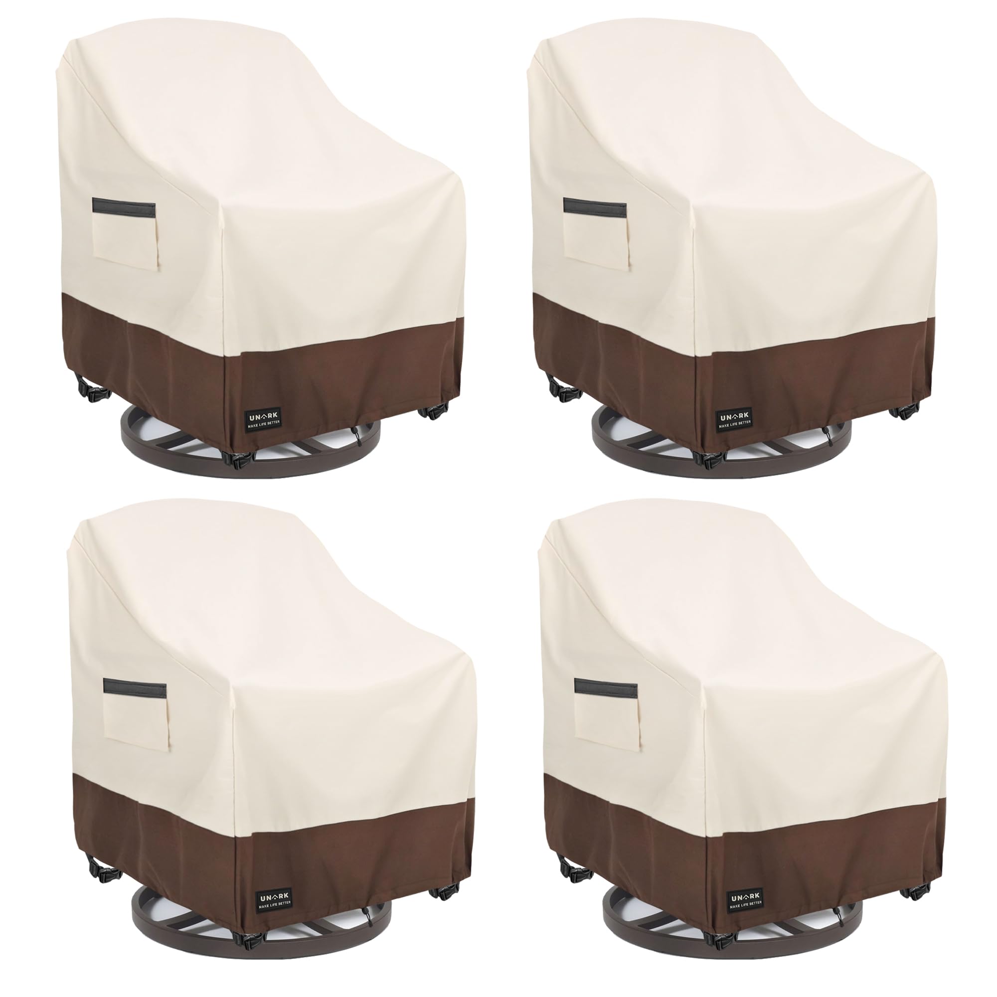 UNARK front view of four packaged chair covers showing compact set and neat finish