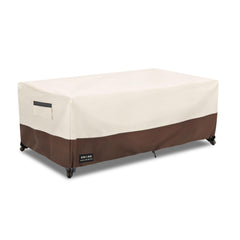 UNARK front view of coffee table cover protecting table from rain and debris