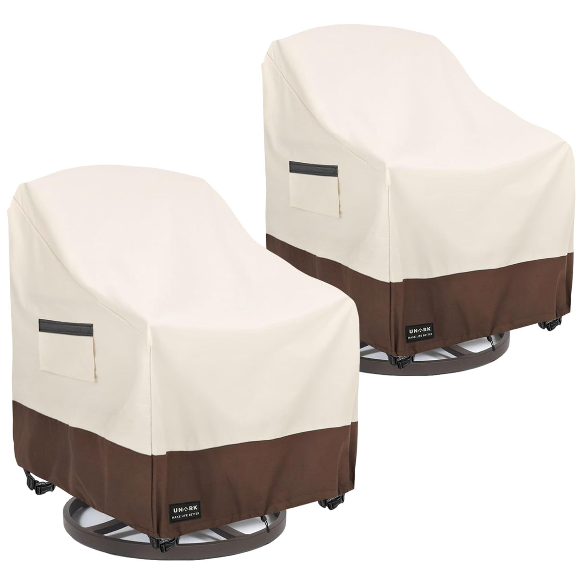 UNARK funda frontal beige protegiendo silla giratoria en patio