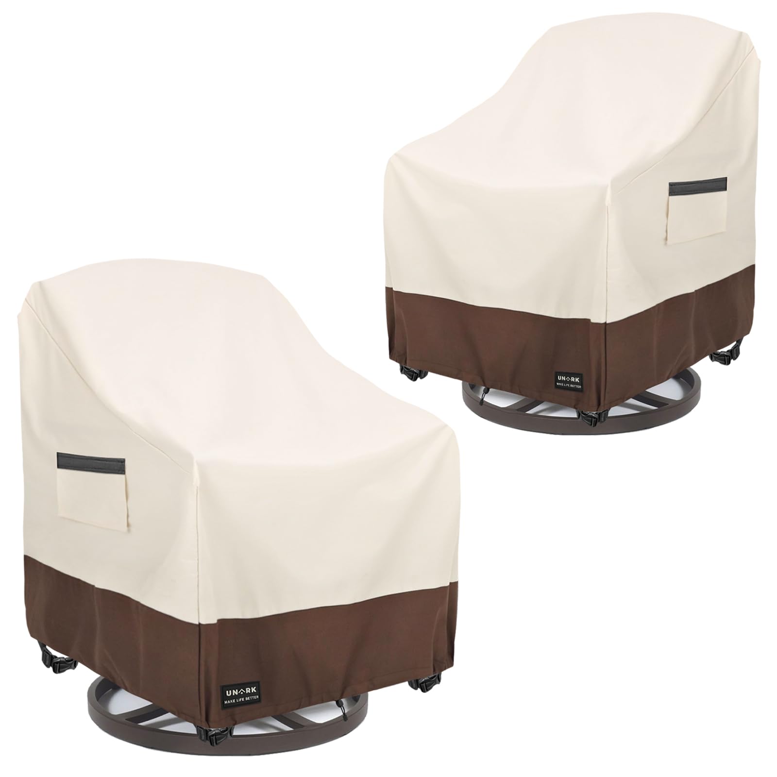 UNARK vista frontal de la funda cubriendo silla giratoria, protección contra lluvia