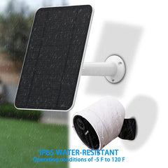 Uncle Squirre panel mounted on exterior wall powering camera, demonstrating continuous power benefit