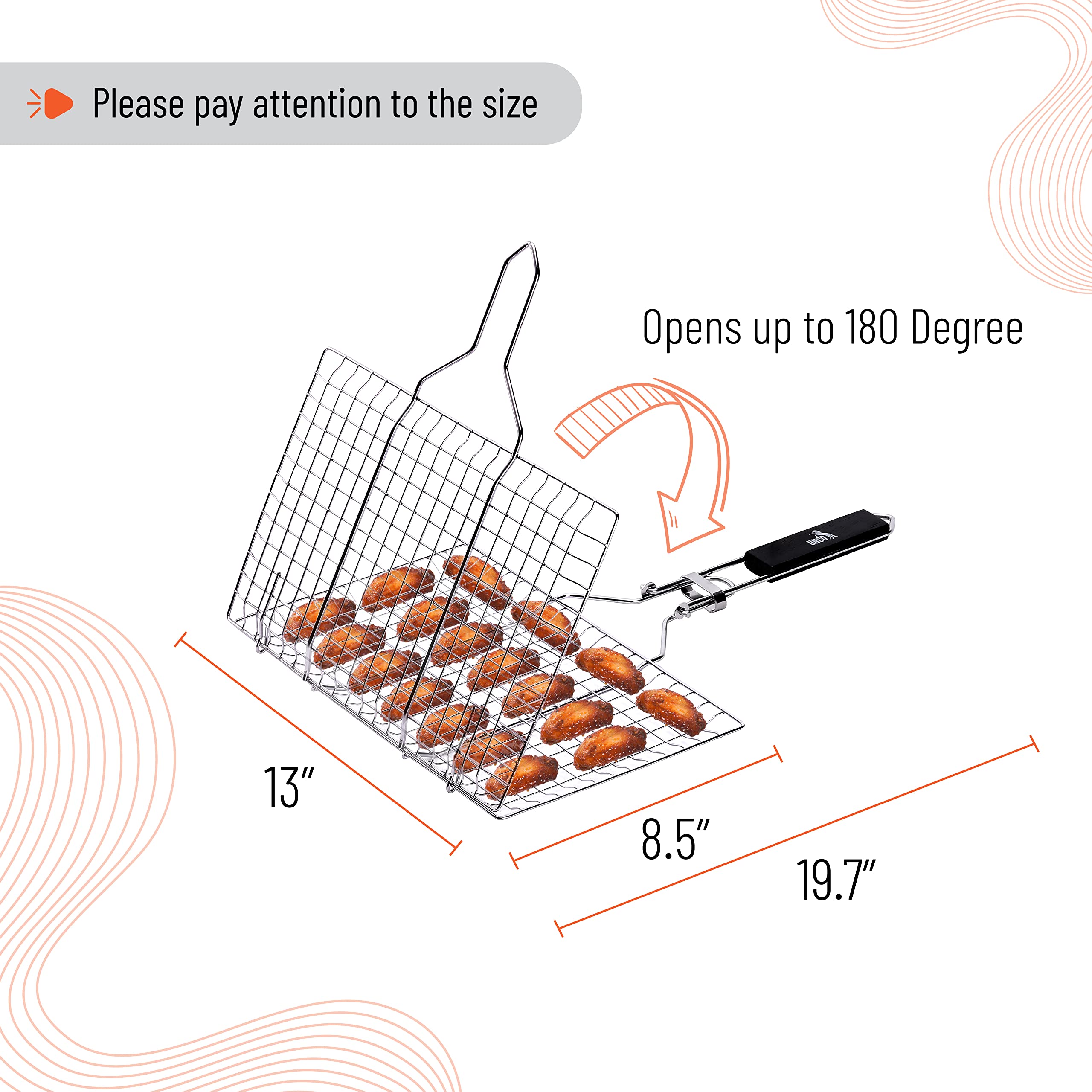 UNCO folded basket with removable wooden handle attached, benefits safe handling