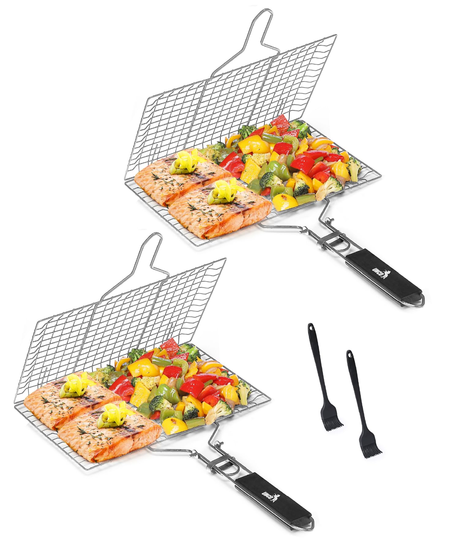 UNCO front view of two baskets showing packaging and included brushes, highlights complete kit