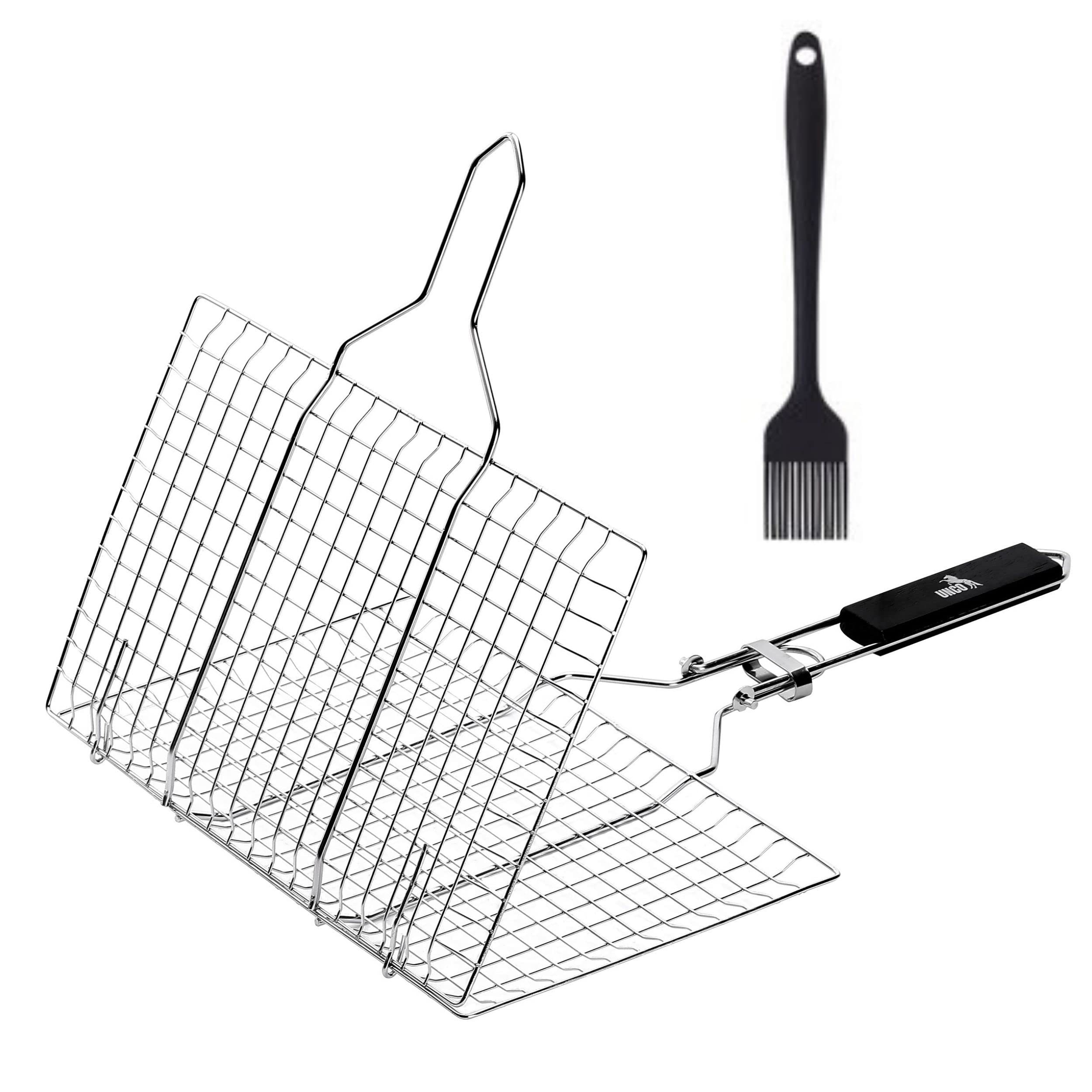 UNCO baskets on backyard grill with food and condiments, benefits ideal for outdoor meals