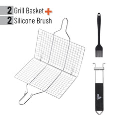UNCO open grill basket showing 13x8.5 inch cooking area, benefits even cooking