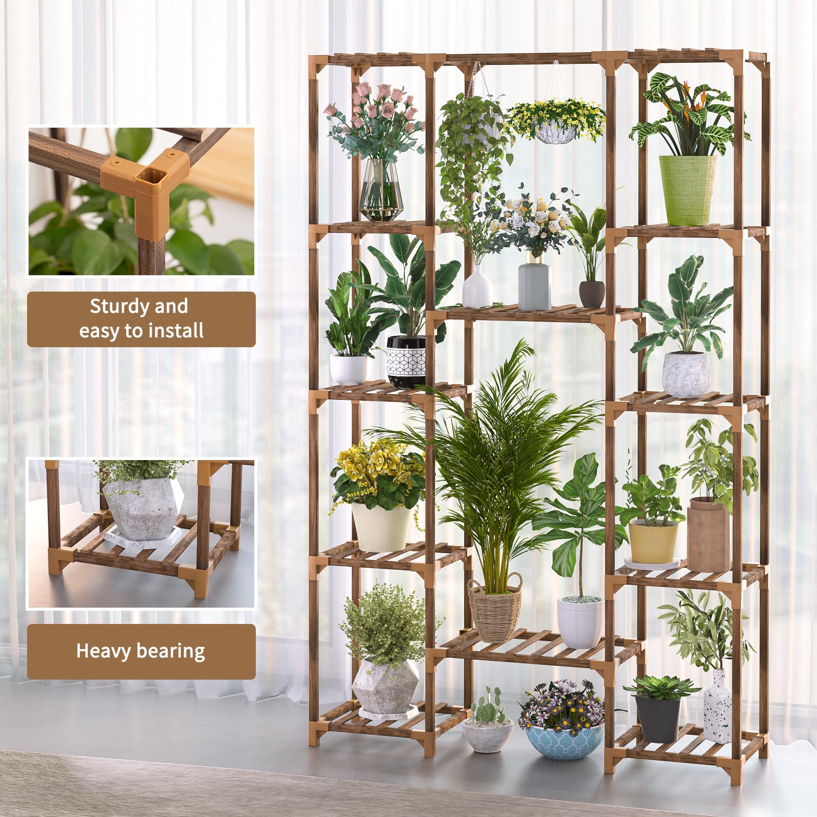 Uneedem close-up of wood grain and slatted shelves highlighting durable finish