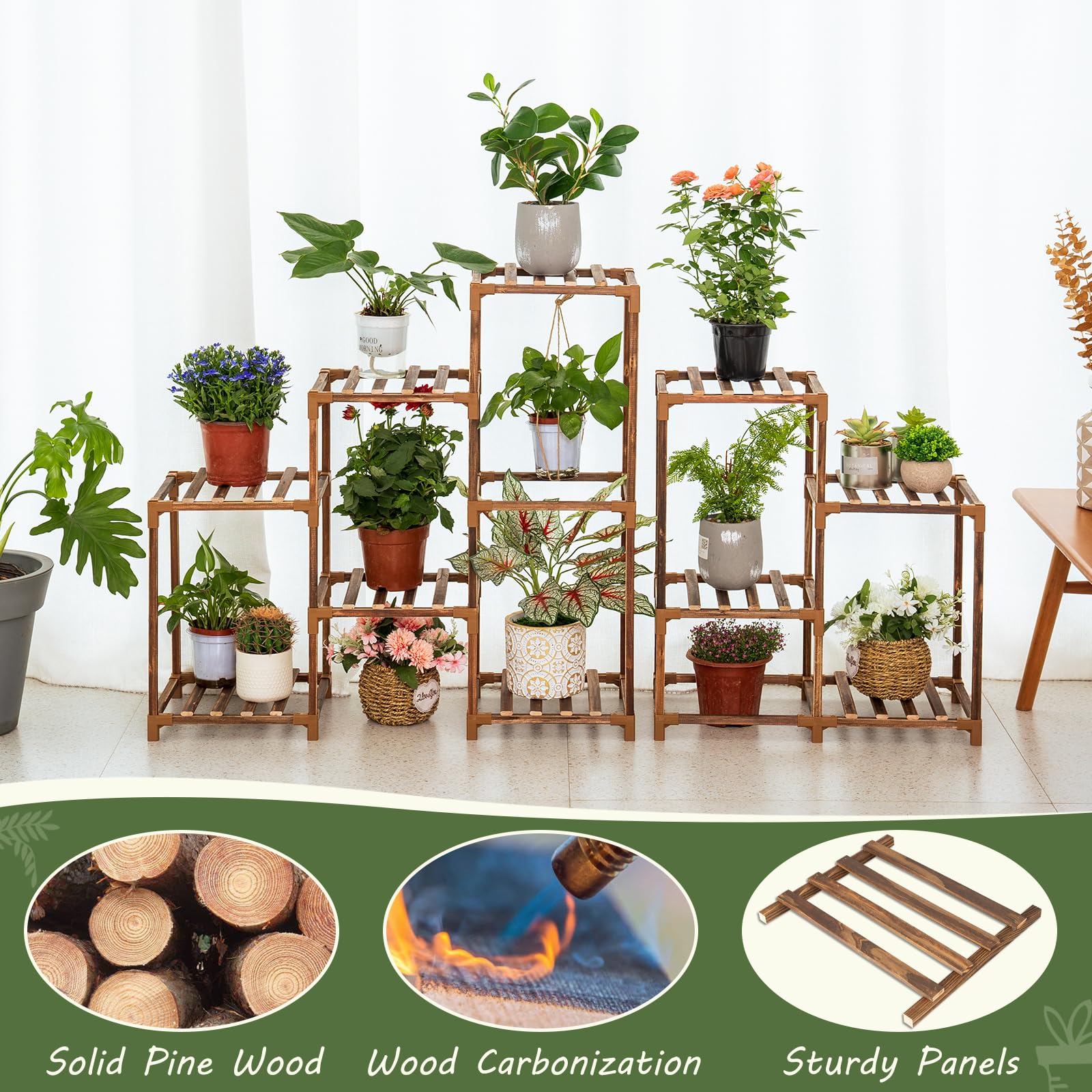 Uneedem plant shelf placed in a living room corner adding space-saving greenery