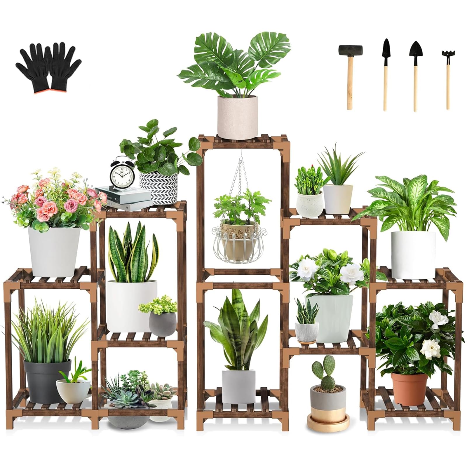 Uneedem front view of 10-tier plant stand showing neat vertical display and stability