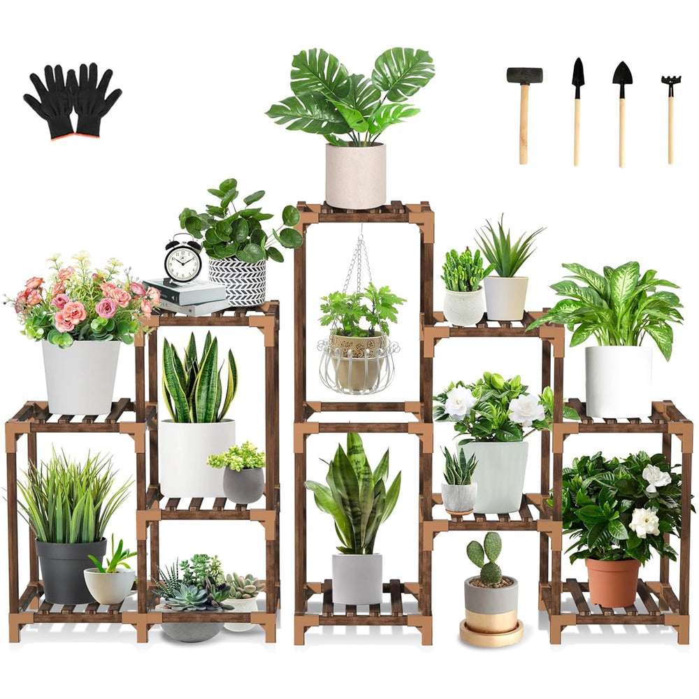 Uneedem front view of 10-tier plant stand showing neat vertical display and stability