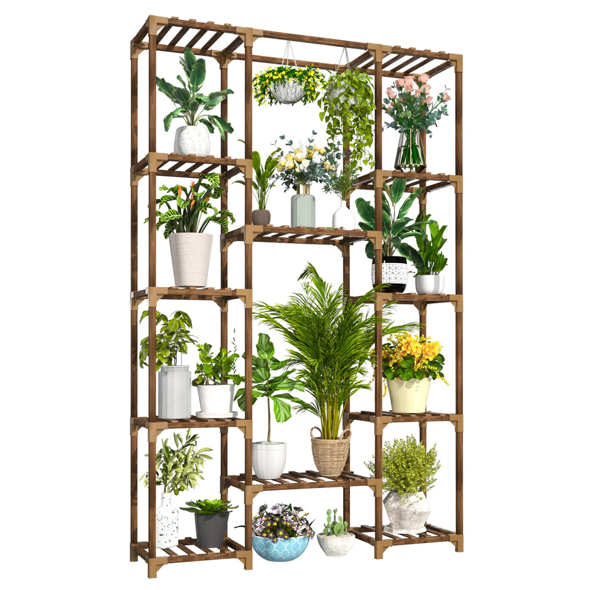 Uneedem front view of 12-tier plant stand showing organized pots and space saving