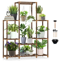Uneedem front view showing full 8-tier stand displaying many pots and saving space