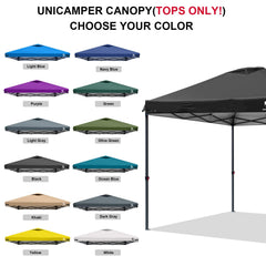 UNICAMPER corner strap and hook-and-loop attachment for secure, adjustable tension