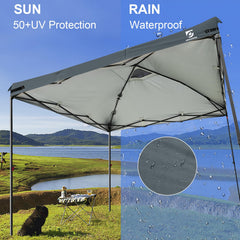 UNICAMPER replacement top installed on a pop-up frame offering shade and shelter