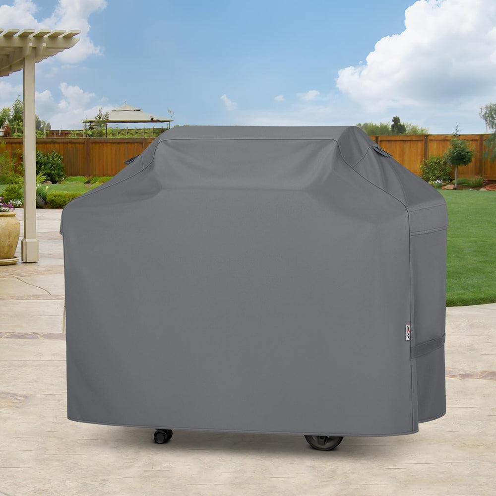 Unicook backyard scene with cover on grill keeping patio tidy and ready