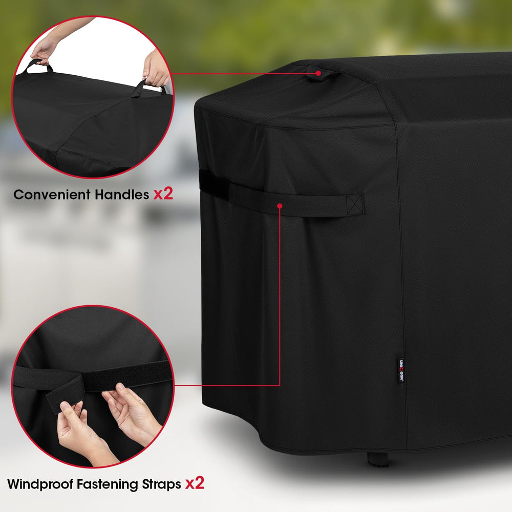 Unicook dimension illustration showing 55x20x34 inches for accurate fit