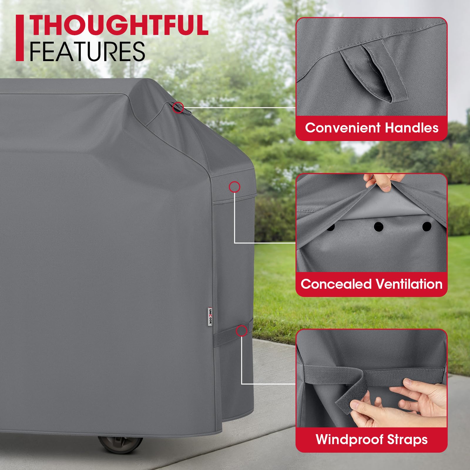 Unicook folded cover stored compactly for convenient seasonal storage