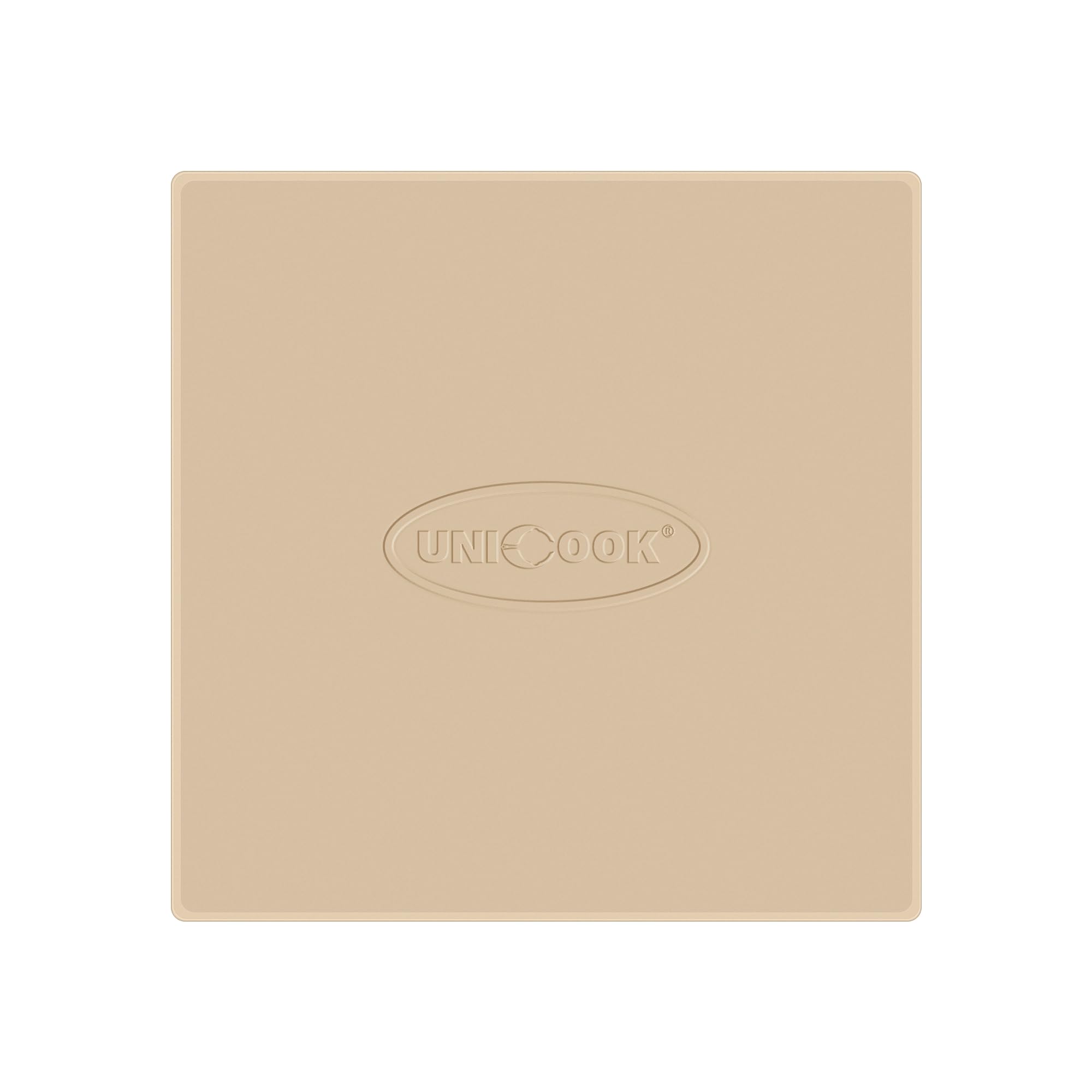 Unicook front view of pizza stone and packaging showing ready-to-bake benefit