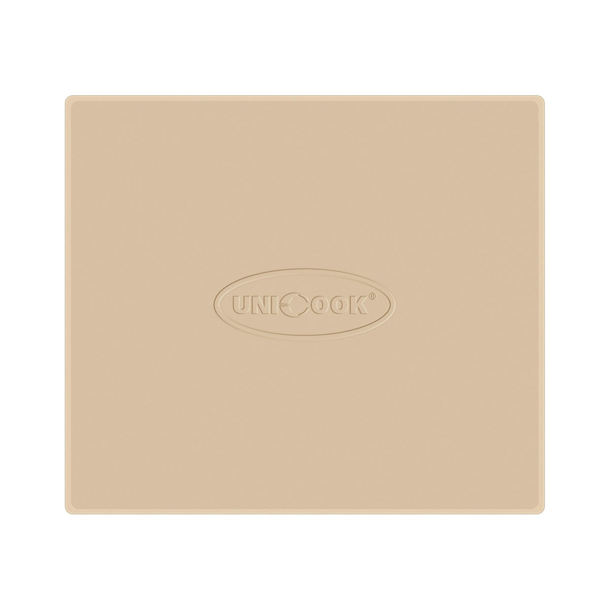 Unicook front packaging showing pizza stone and included dough scraper benefit crispy results