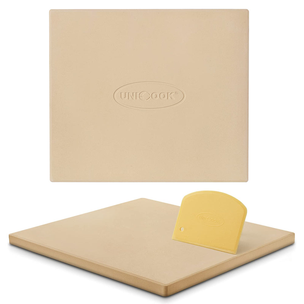 Unicook front view of rectangular pizza stone showing full baking surface benefit