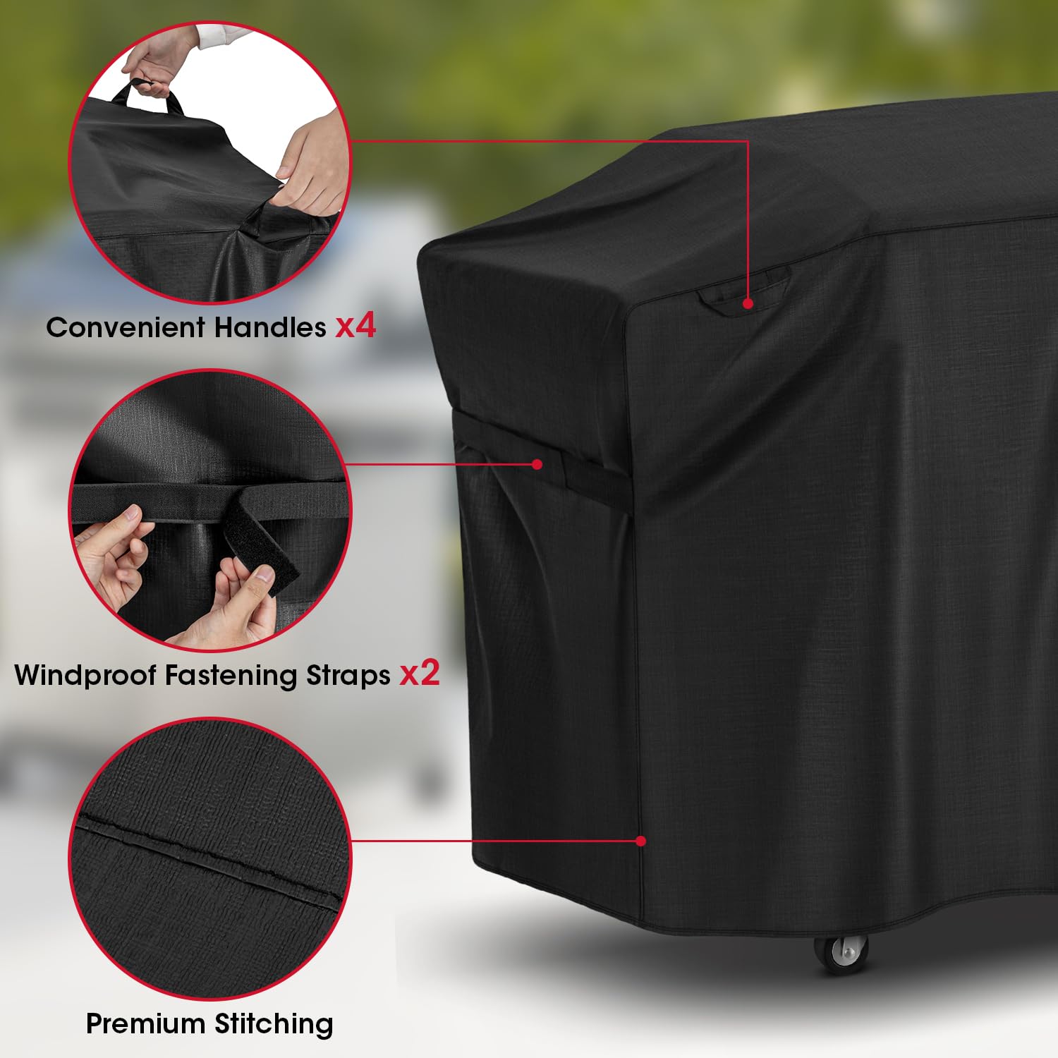 Unicook handles and windproof straps secure cover during windy weather