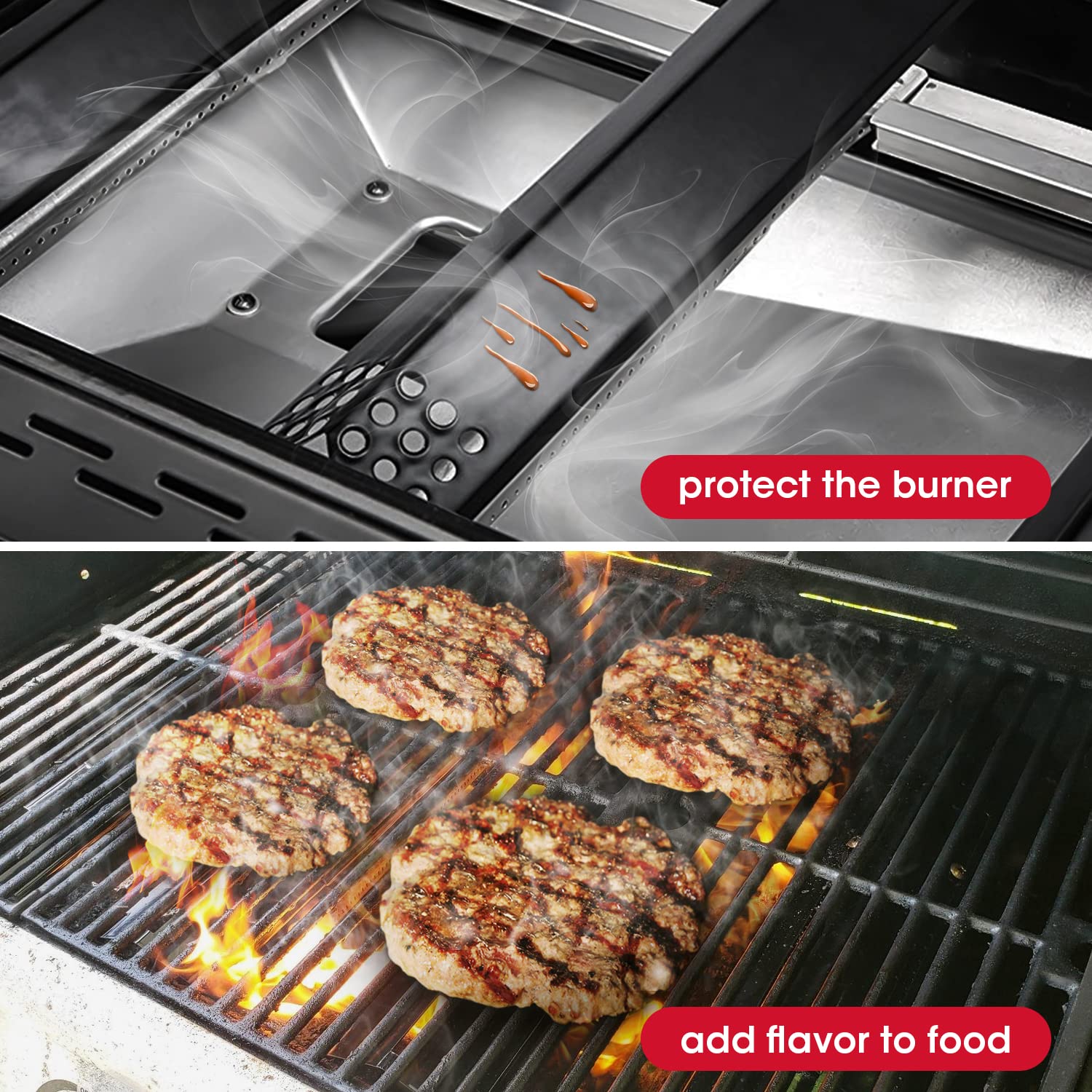 Unicook plate redirecting drips to reduce flare-ups while grilling, safer cooking control
