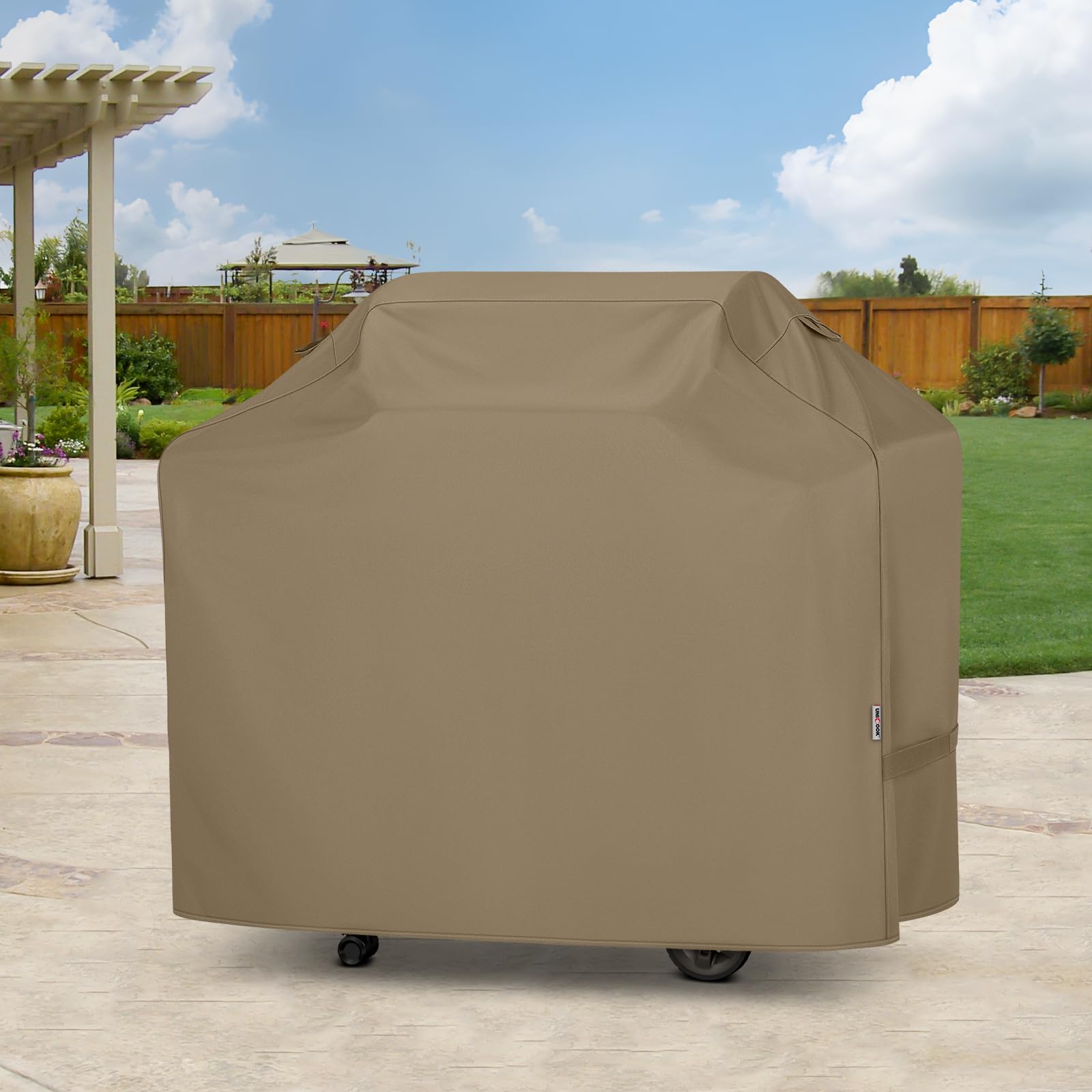 Unicook cover on patio demonstrating weather protection benefit