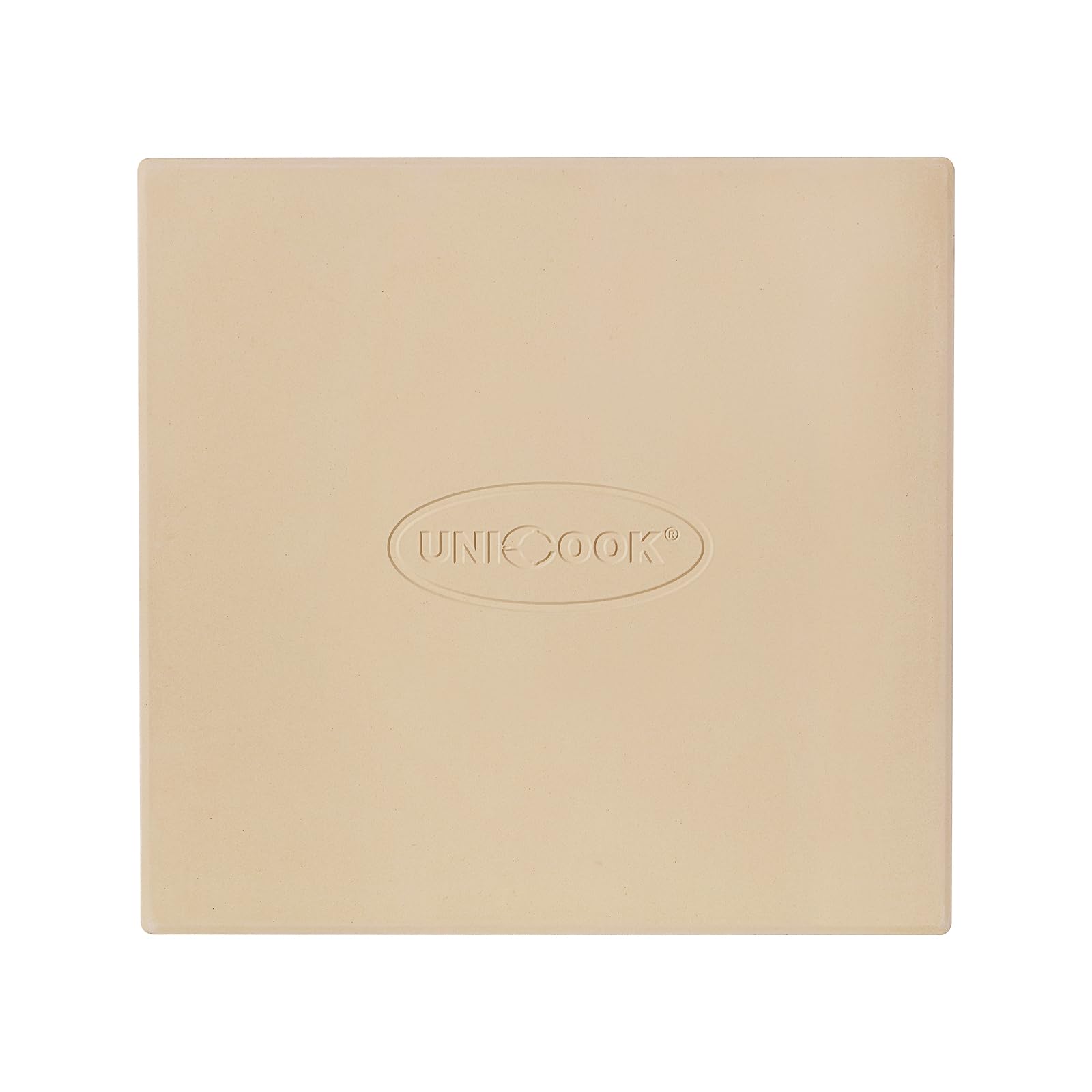 Unicook pizza stone front view showing even surface and fit, improves crust crispness