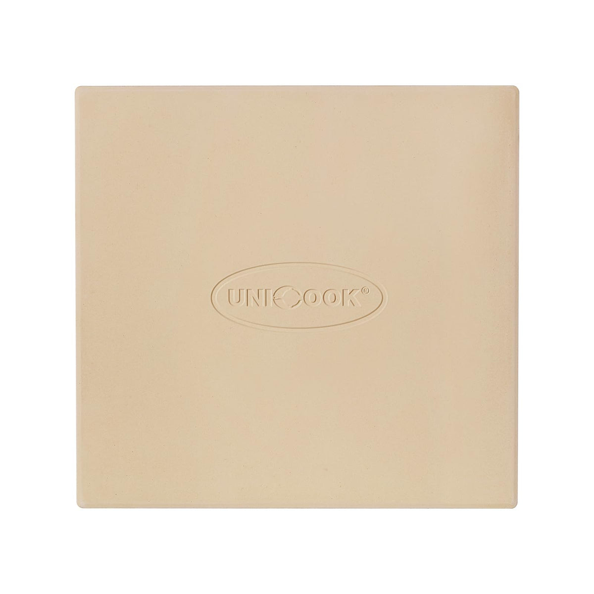 Unicook pizza stone front view showing even surface and fit, improves crust crispness