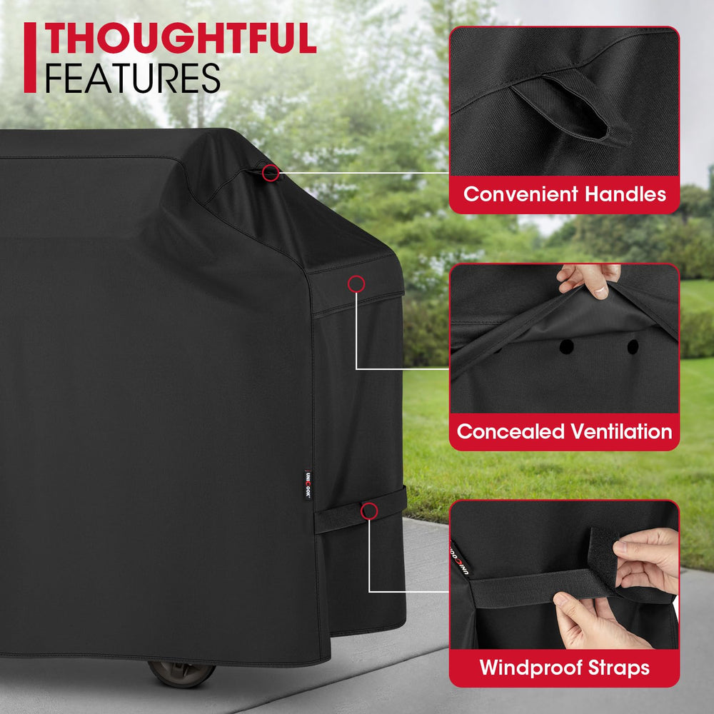 Unicook cover next to grill showing accurate size fitment