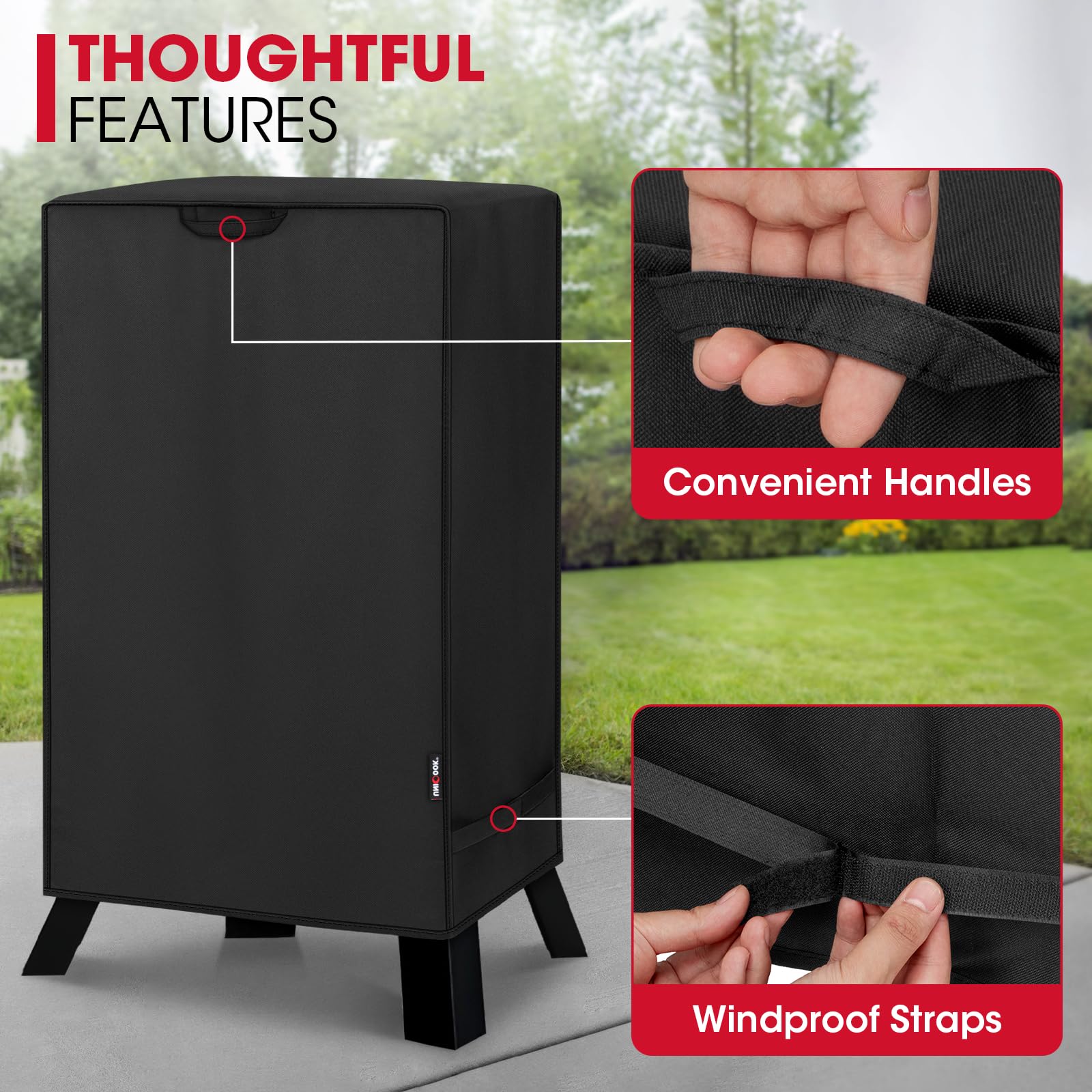Unicook smoker nearby with cover removed showing ease of cover use benefit