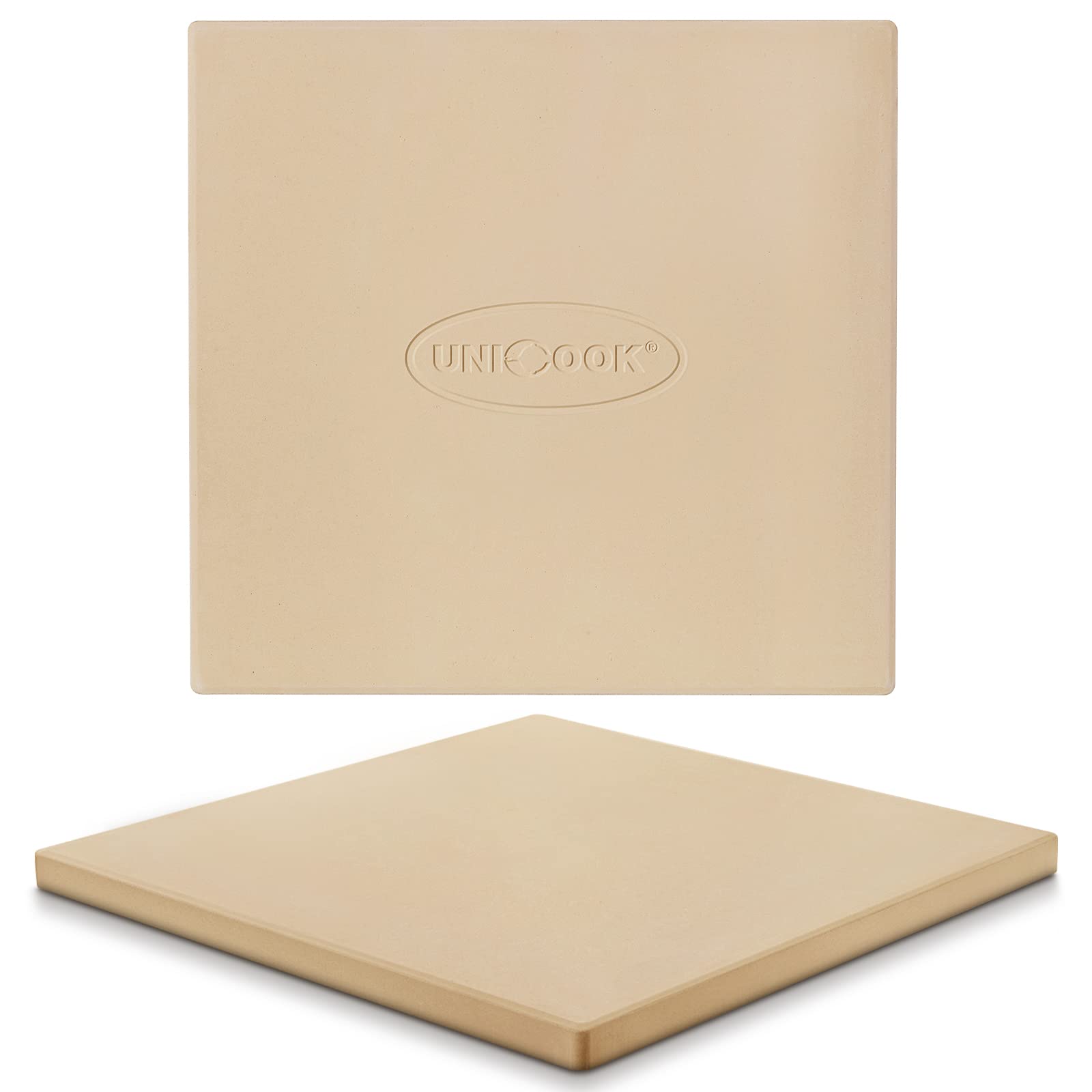 Unicook square stone front view showing full surface for even baking