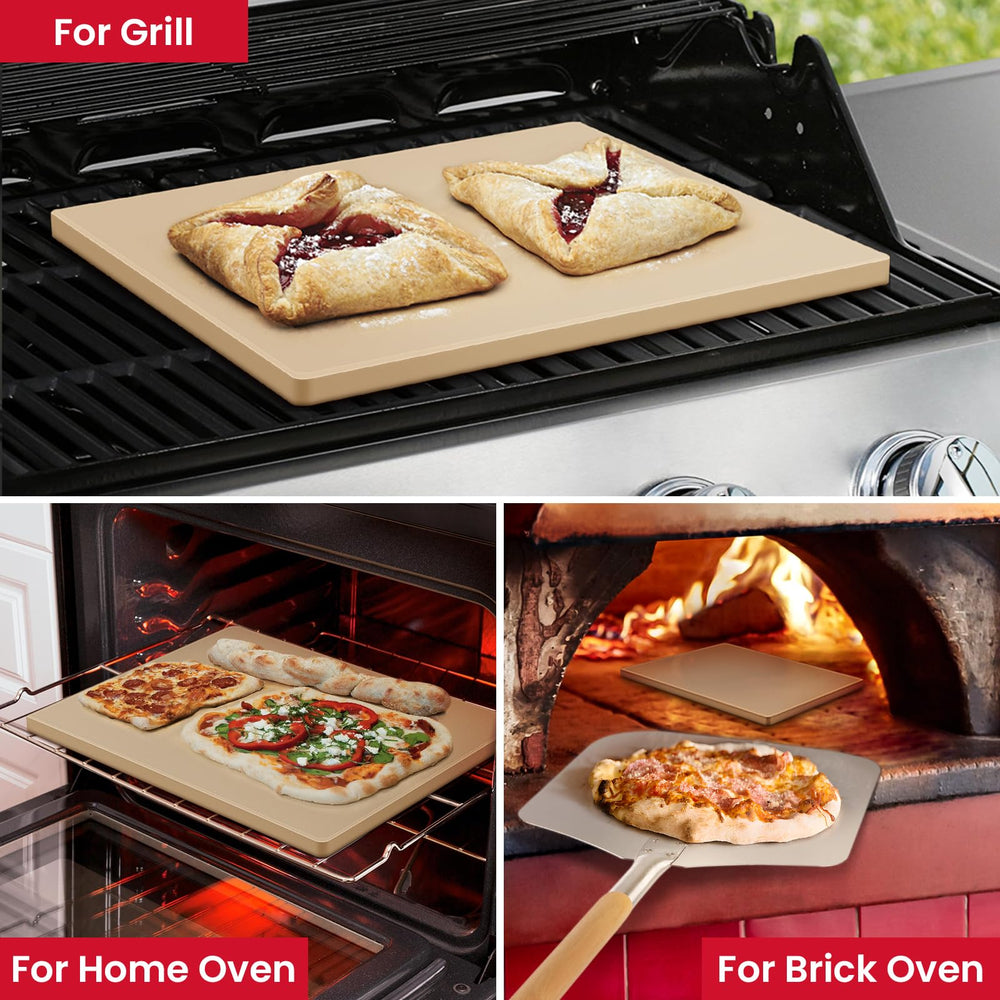 Unicook stone used on a grill illustrating high-heat compatibility for outdoor baking