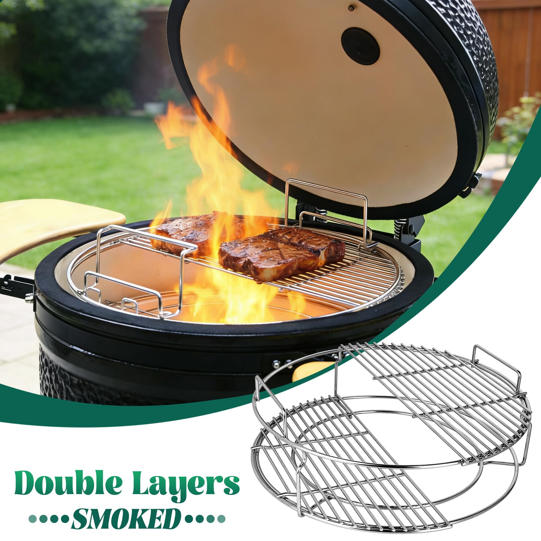 Unidanho Eggspander installed in a Large Big Green Egg demonstrating expanded cooking area