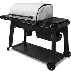 Unidanho front view of insulated blanket on grill, showing full coverage and protection