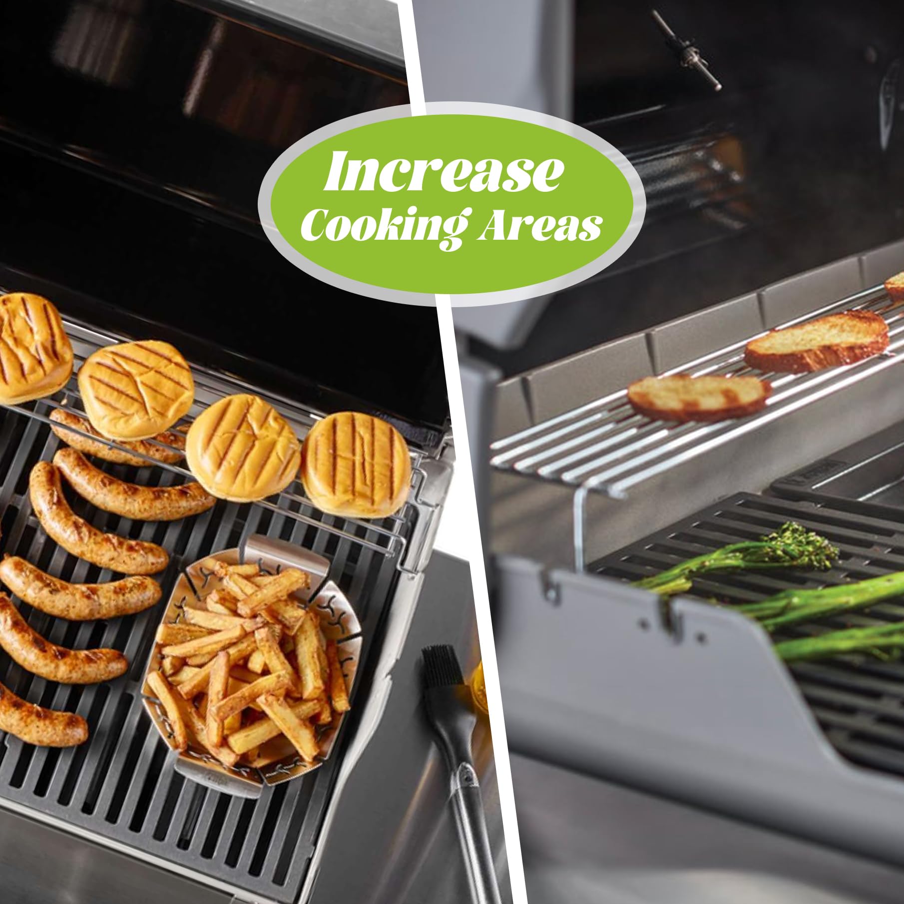 Unidanho warming rack in a backyard grill scene keeping cooked food warm for serving
