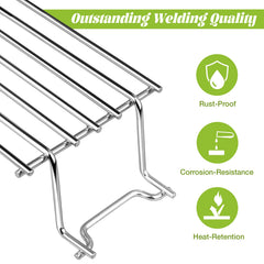 Unidanho warming rack side profile highlighting hooks and fit, brand eases installation