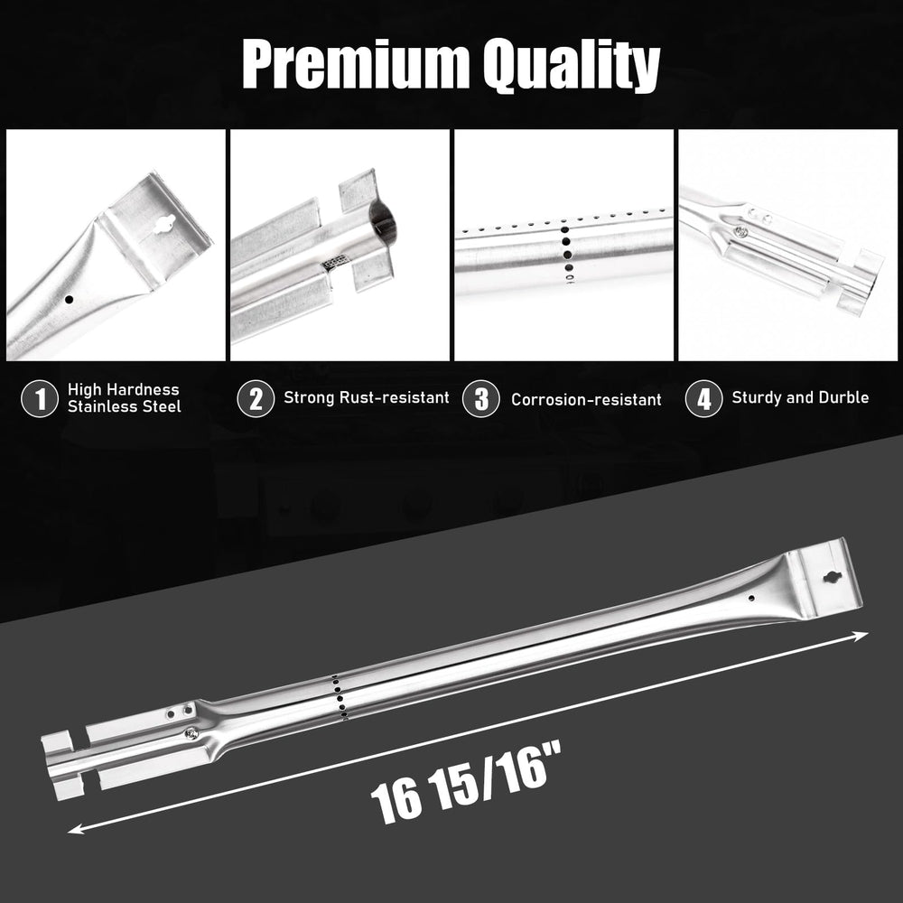 Uniflasy stainless-steel burner close-up showing flute design and improved heat distribution