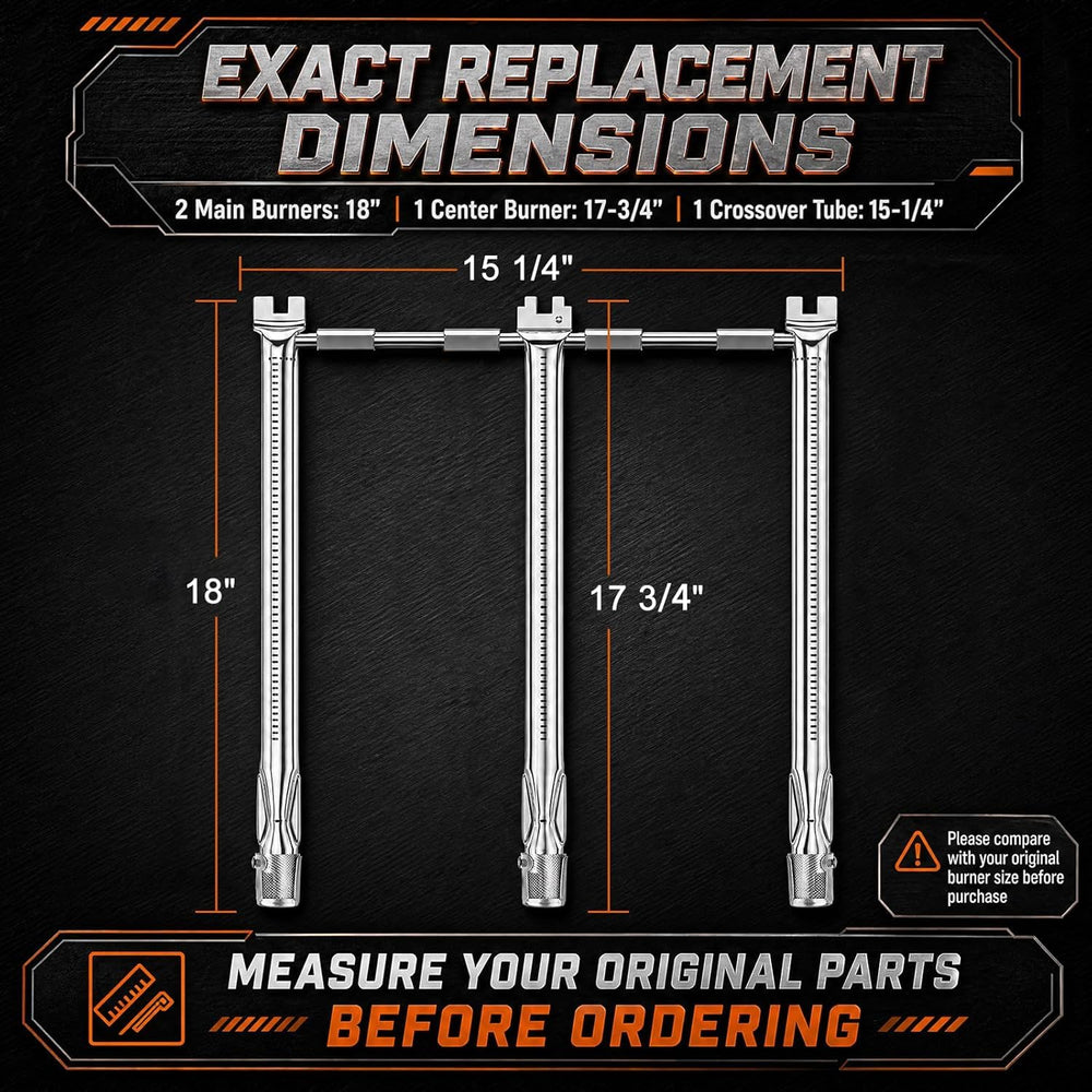 Uniflasy top view of stainless burner tubes illustrating even flame delivery