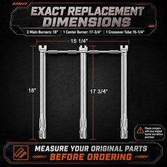 Uniflasy top view of stainless burner tubes illustrating even flame delivery