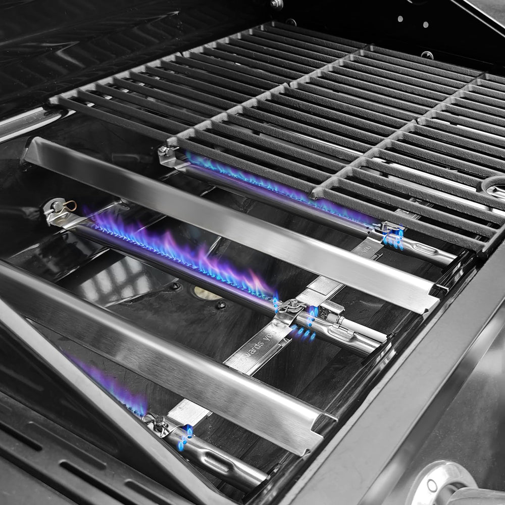 Uniflasy cast-iron grates closeup showing sear-ready surface and heat retention