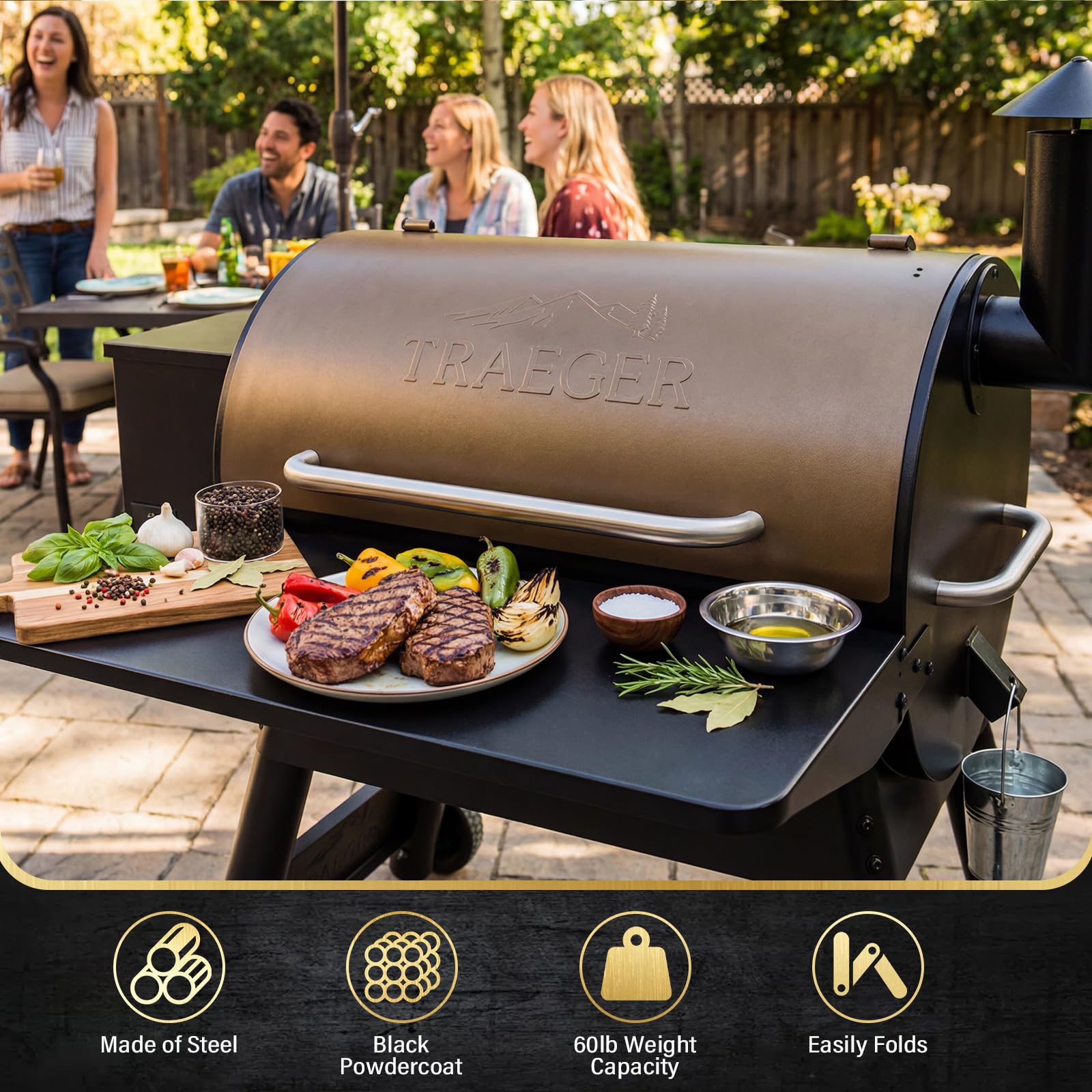 Uniflasy showing 37x12 inch scale beside Traeger Pro 34 for proportion